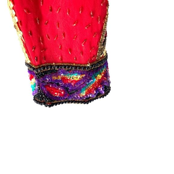 Vintage Laurence Kazar Red Silk Tassel Print Beaded Sequin Blazer Jacket Large - Picture 10 of 11